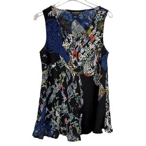 Citron Santa Monica Women XL 100% Silk Sleeveless Patchwork Floral Print Top